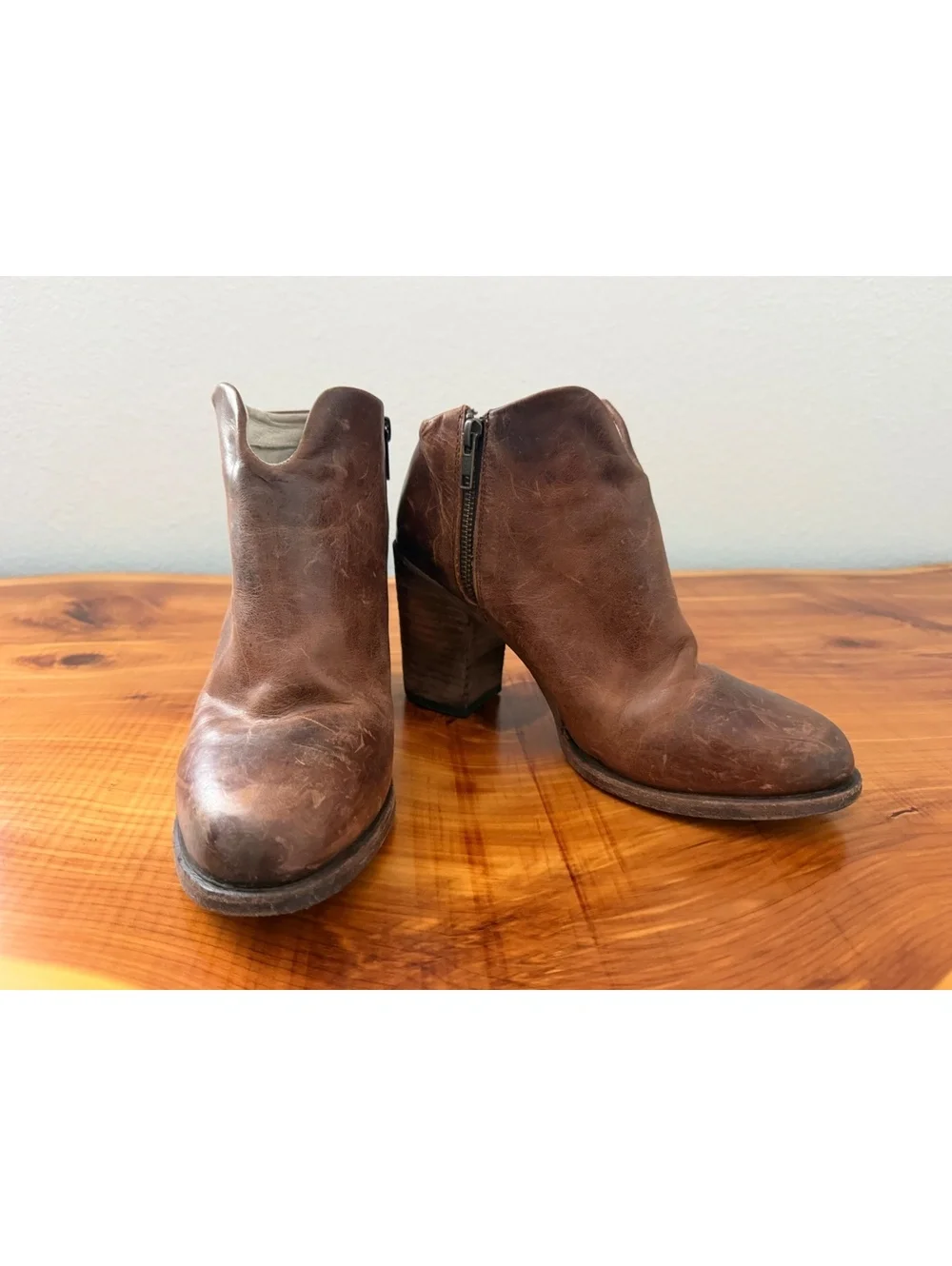 FREEBIRD by Steven Darius Womens Size 9 Brown Leather Zip Ankle Boots Block Heel